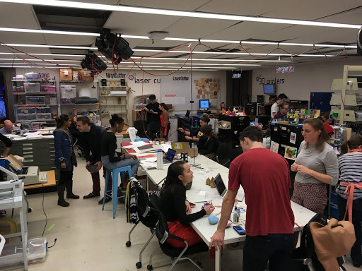 Maker Hub central table, facing entrance.
          