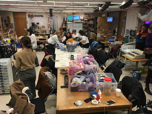 The Maker Hub during open hours, highlighting central table.