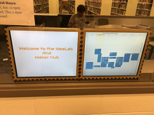 Recycled LCD Display System, with Maker Hub Welcome (left) and Reservation Calendar (Google Calendar embed, right) apps 
          